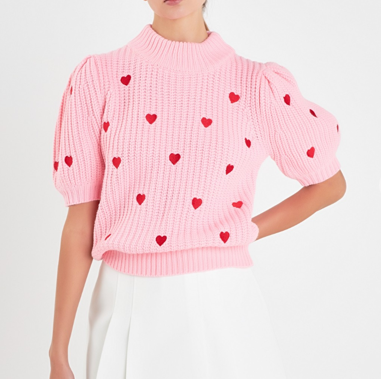 Heart Puff Sleeve Sweater
