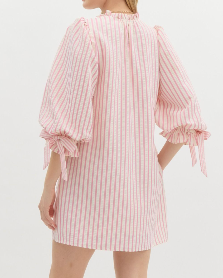 Pink Striped Bow Sleeve
