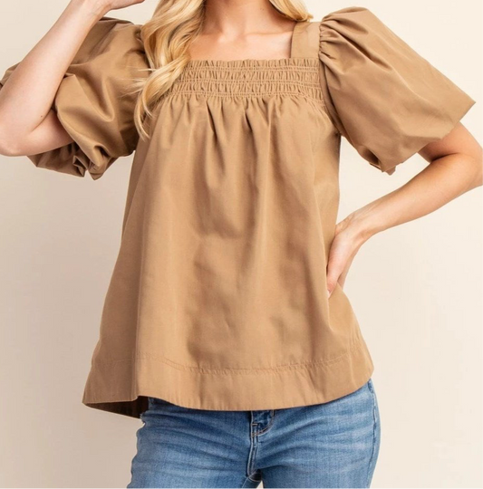 Smocked Puff Sleeve Top