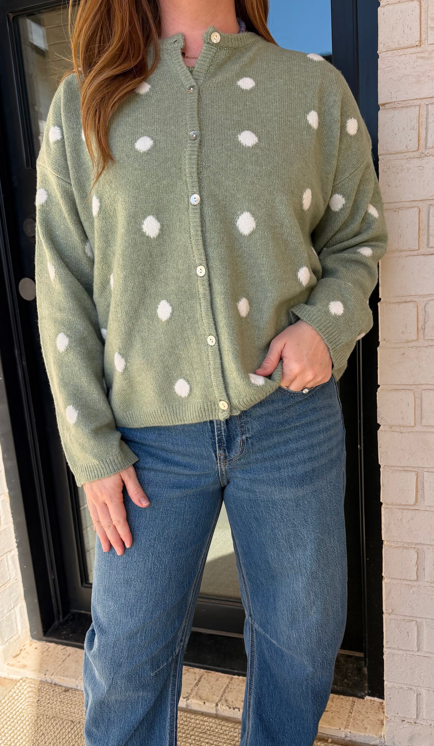 Sage Polka Dot Cardigan
