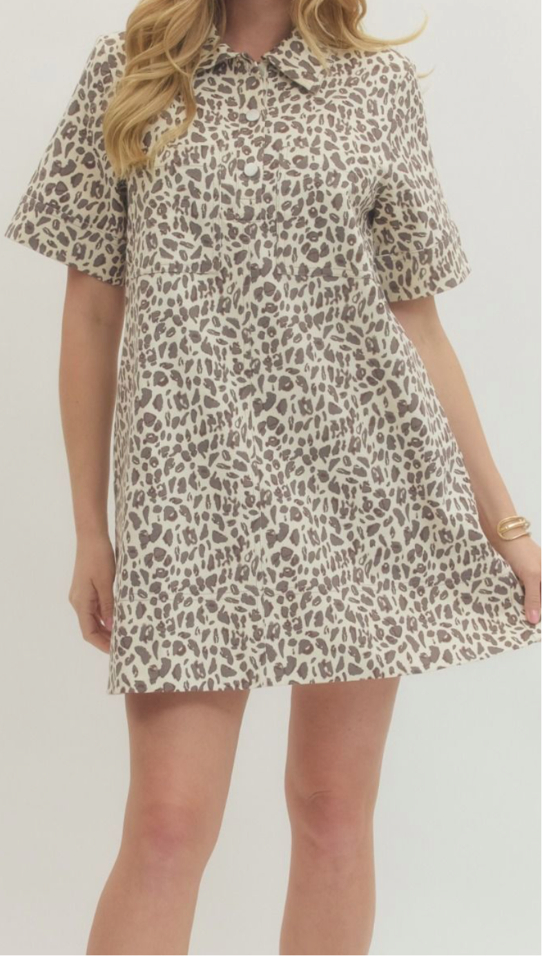 Light Leopard Denim Dress