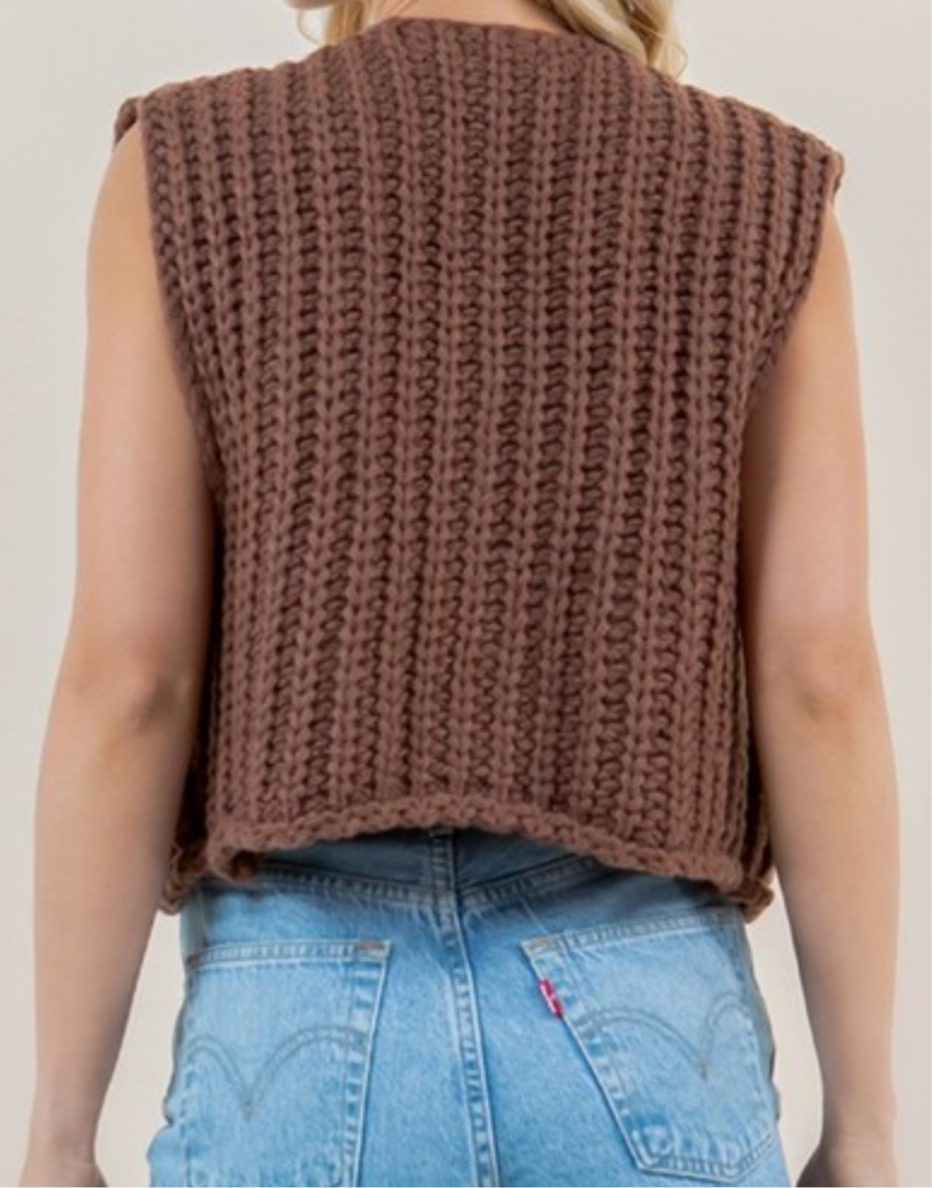 Brown Knit Large Button Sweater