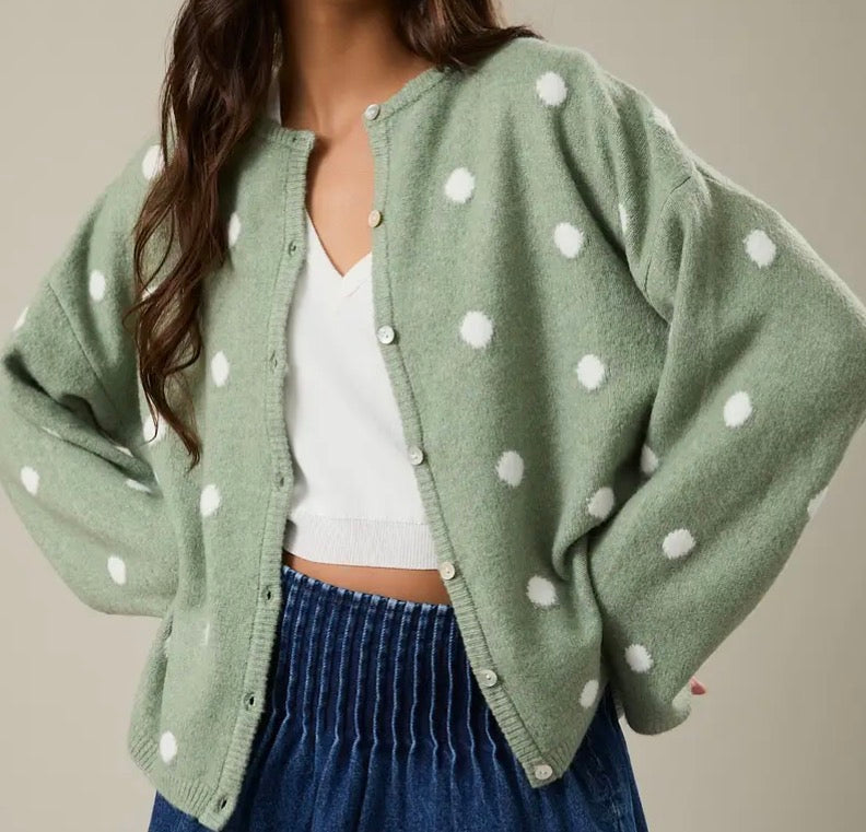 Sage Polka Dot Cardigan