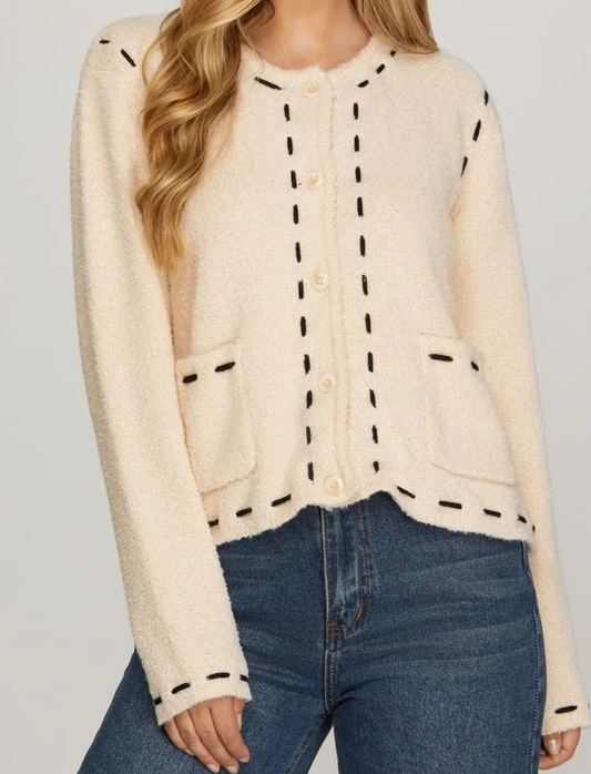 Cream Stitched Cardigan