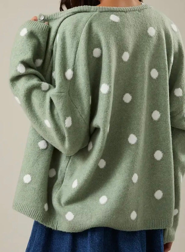 Sage Polka Dot Cardigan