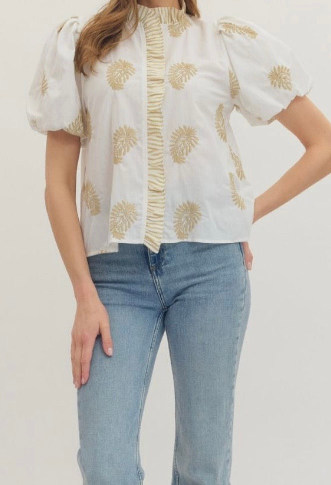 Golden Bloom Puff Sleeve Blouse