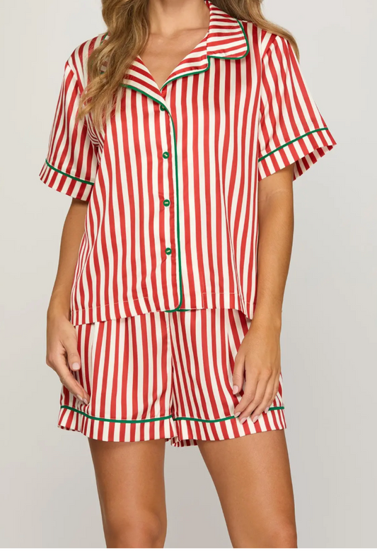Striped Christmas Panama Short Set