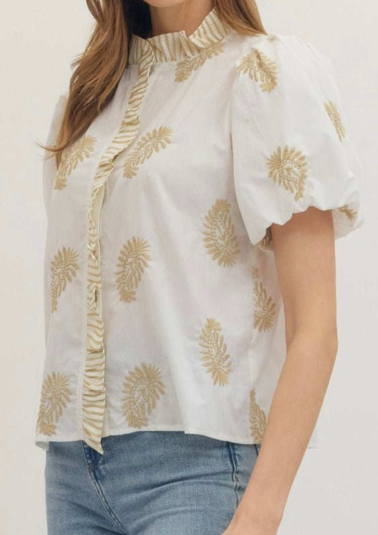 Golden Bloom Puff Sleeve Blouse