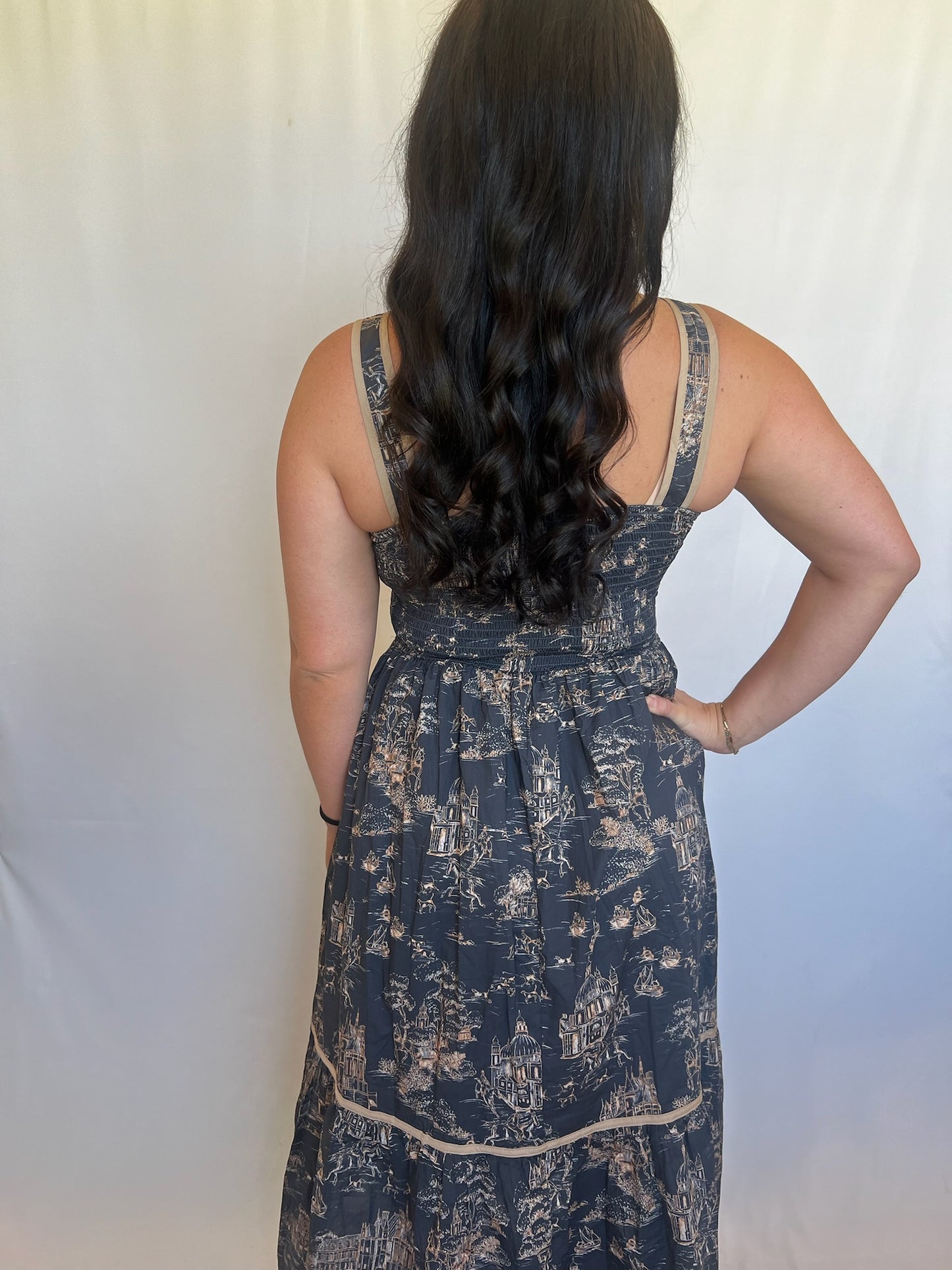 Navy Toile Midi Dress