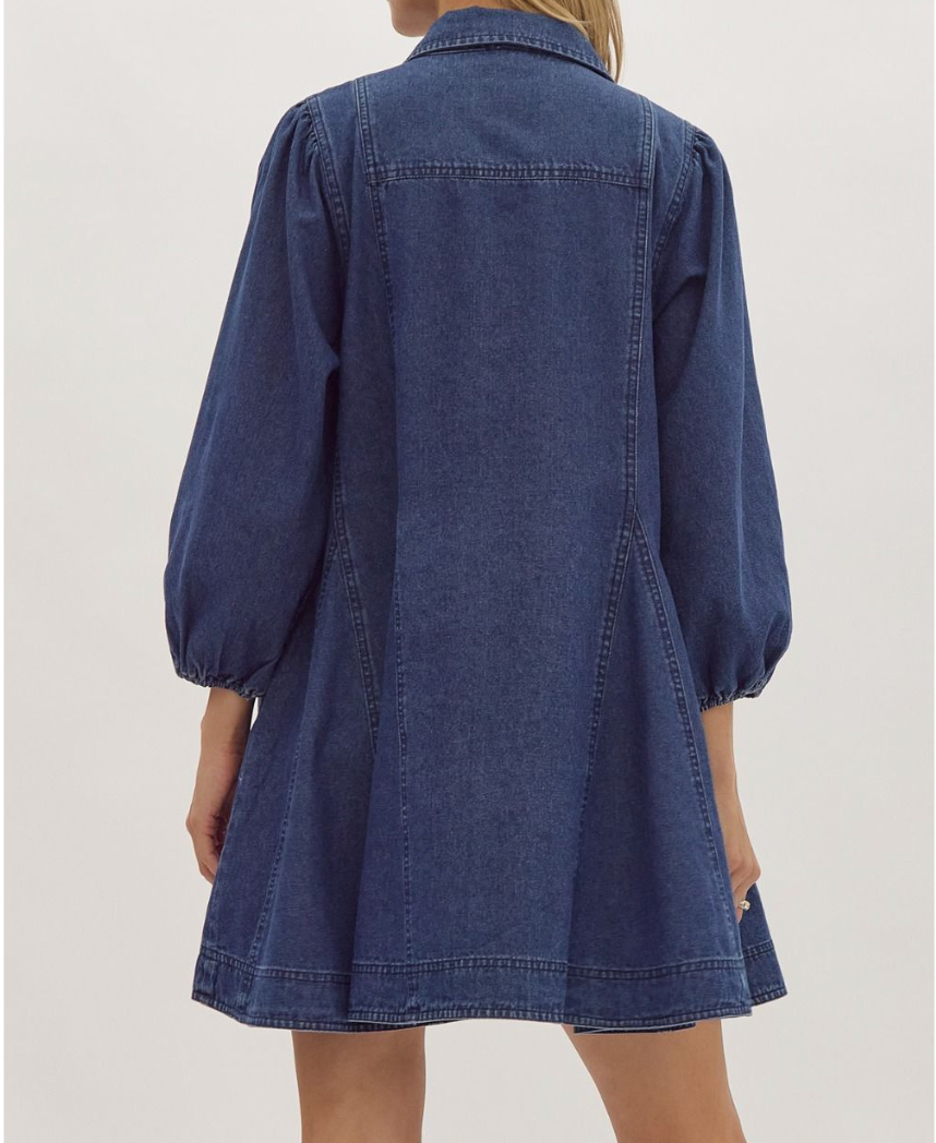 Denim Pleaded Mini Dress