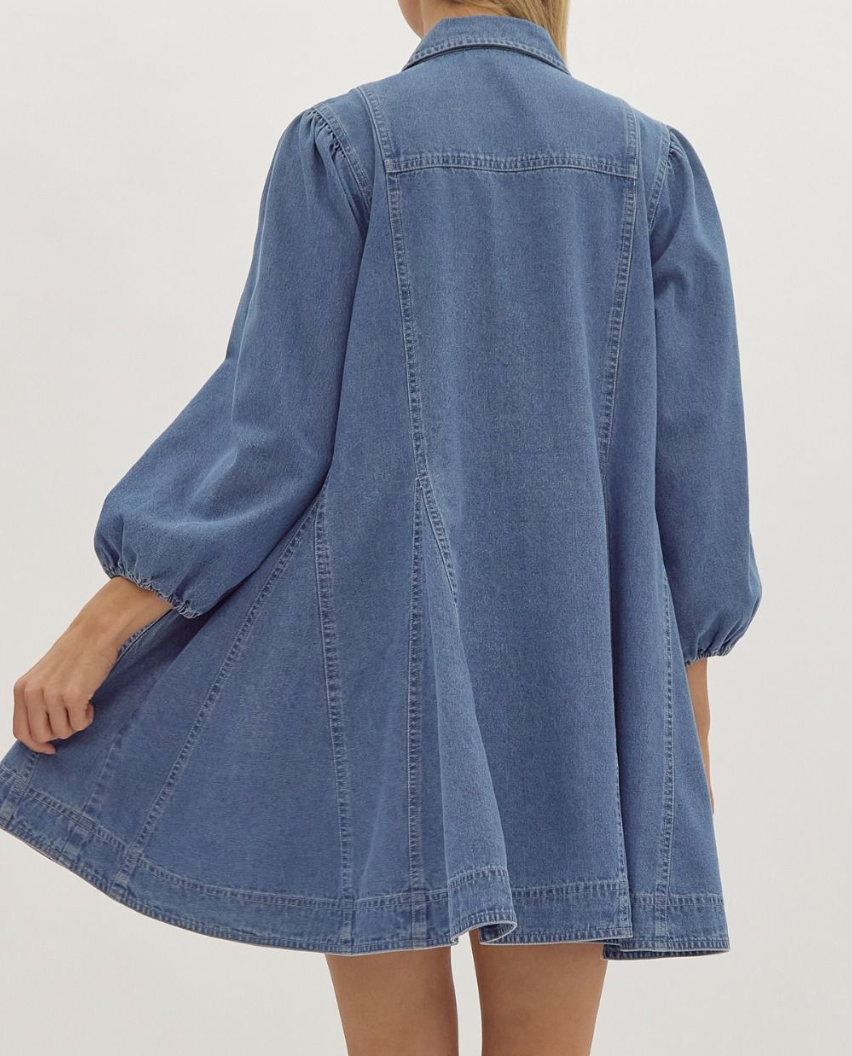 Denim Pleaded Mini Dress