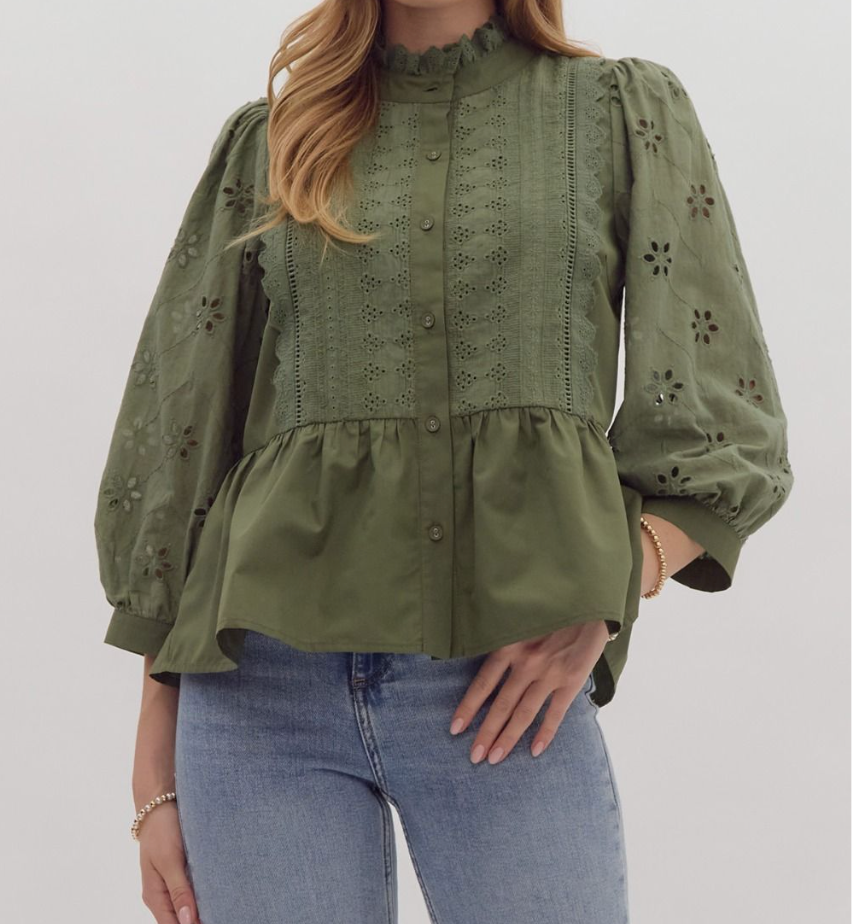 Green Eyelet Top