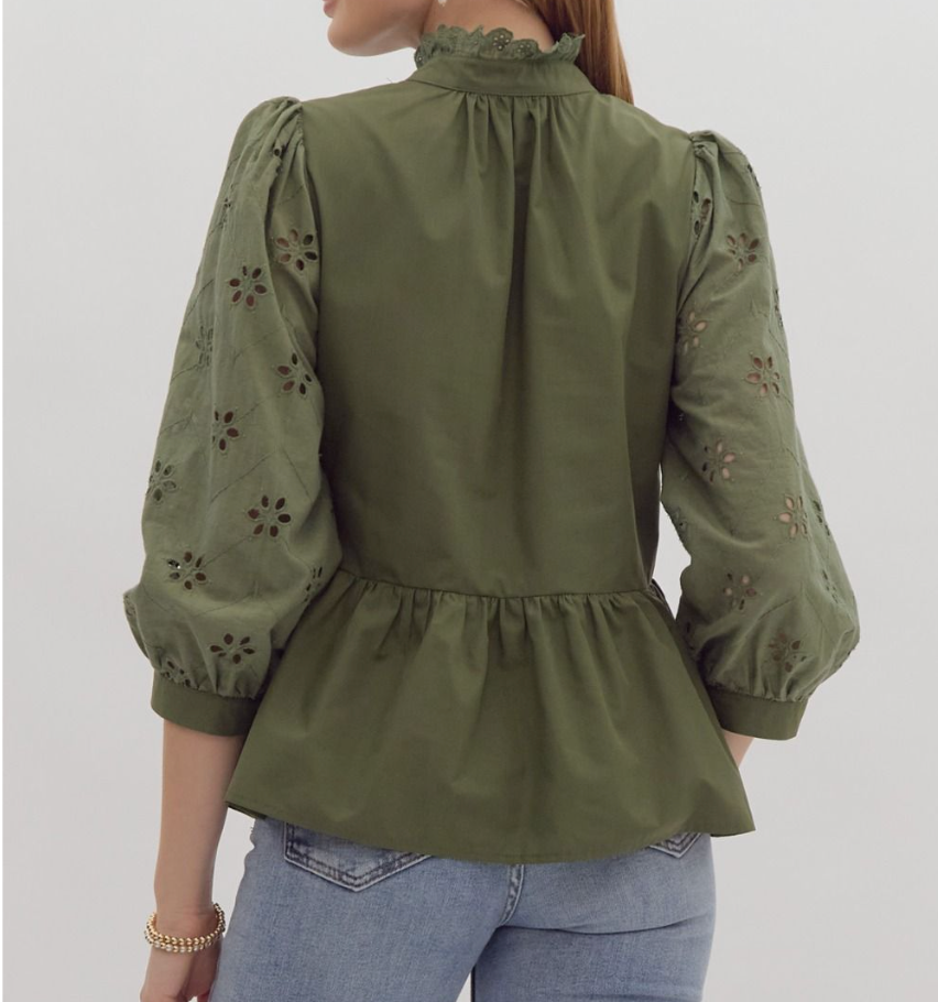 Green Eyelet Top